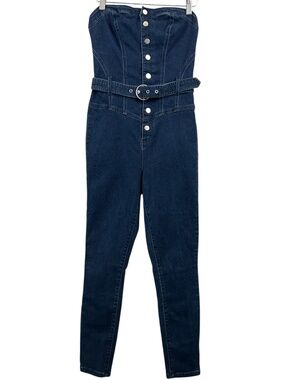 Guess Denim Strapless Jumpsuit Blue Size Small